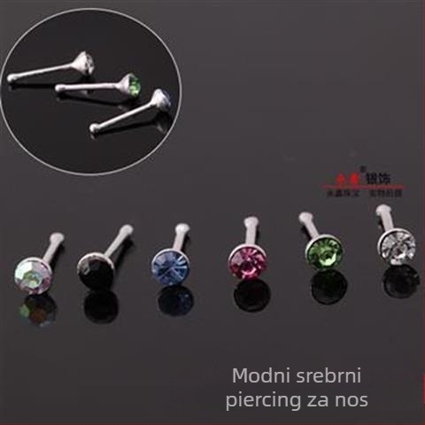 Nosni nakit za nos, 925 srebro, ručna izrada, rhinestone kristal, geometrijski dizajn