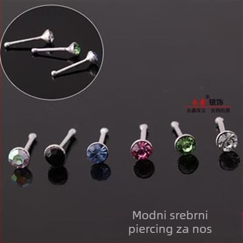 Nosni nakit za nos, 925 srebro, ručna izrada, rhinestone kristal, geometrijski dizajn