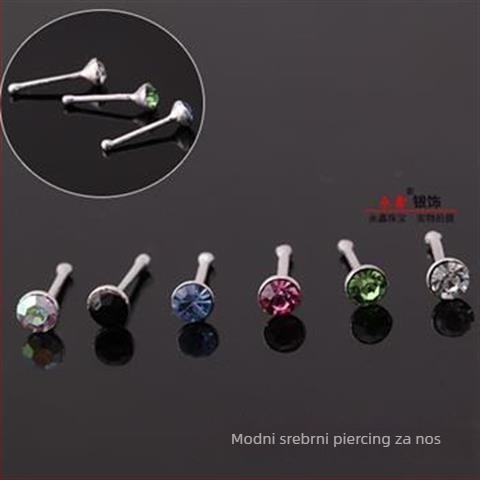 Nosni nakit za nos, 925 srebro, ručna izrada, rhinestone kristal, geometrijski dizajn