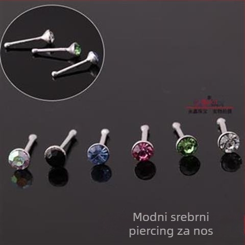 Nosni nakit za nos, 925 srebro, ručna izrada, rhinestone kristal, geometrijski dizajn