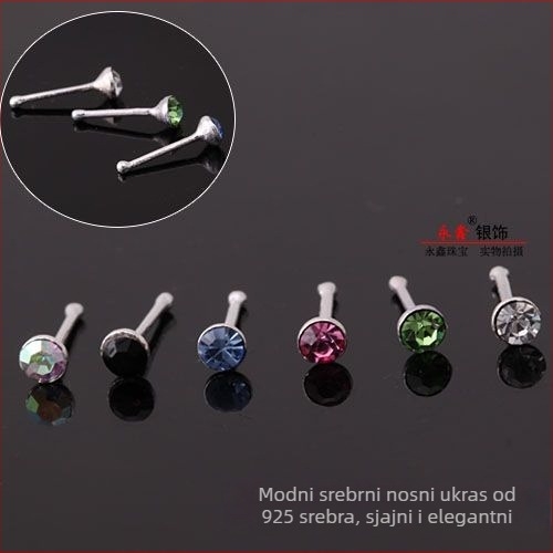Nosni nakit za nos, 925 srebro, ručna izrada, rhinestone kristal, geometrijski dizajn