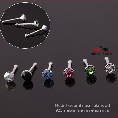 Nosni nakit za nos, 925 srebro, ručna izrada, rhinestone kristal, geometrijski dizajn