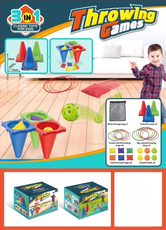 Plastični prstenovi za bacanje u obliku slastičarnog korneta za senzornu obuku – svijetleći, tri u jedan, za djecu 4–6 godina (materijal: plastika; funkcija: bacanje prstena; dob: 4–6; svijetleći; tri u jedan)