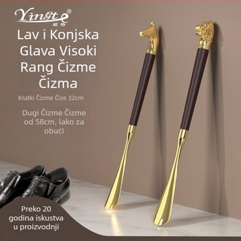 Luksuzni drveni i legirani štapić za cipele s glavom lava i glavom konja, motiv dvanaest znakova zodijaka, duljina 32 cm, model XB137, Yingte