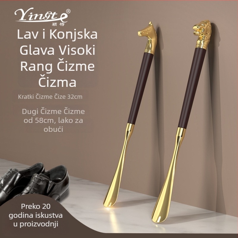 Luksuzni drveni i legirani štapić za cipele s glavom lava i glavom konja, motiv dvanaest znakova zodijaka, duljina 32 cm, model XB137, Yingte