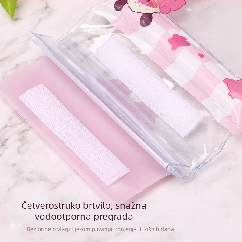 Vodootporna torbica za telefon s dodirnim zaslonom, karikatura dizajn, PVC materijal, trostruki preklop s zračnim jastukom, kaiš za vrat