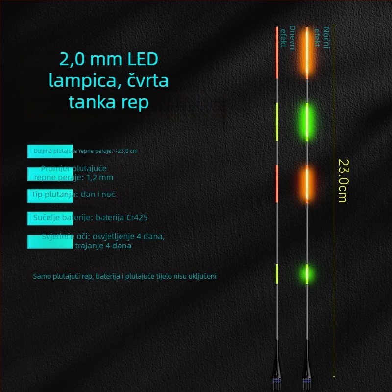 LED plutajući rep za ribolov — visoka osvijetljenost, dvostruki red LED dioda 322/425, promjena boje, dnevna/noćna upotreba