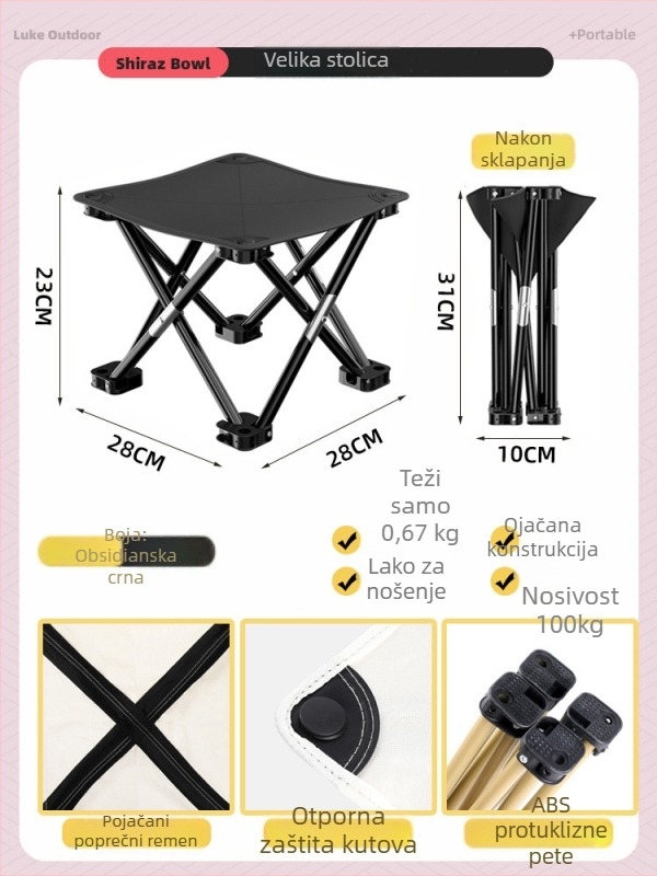 Metalni vanjski sklopivi set stola i stolice, prijenosna kamping i putna oprema