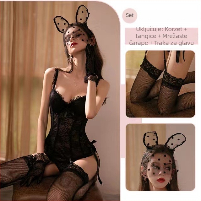 Seksi set donjeg rublja s vestom, čipkastim rubom, čeličnim kostima, uska silueta za igru uloga i uniformu