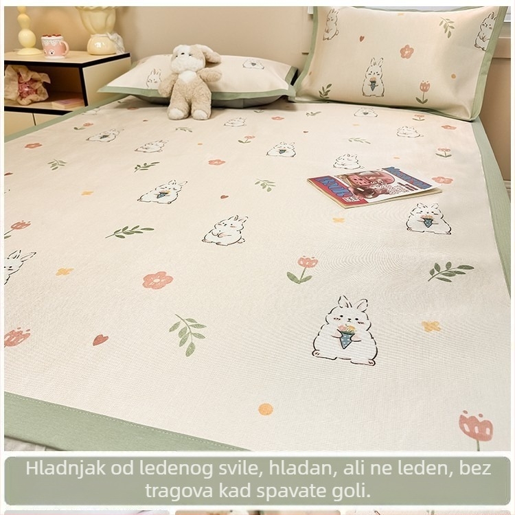 RUIDAN Mat od ice silk i ratan – Jacquard tkanje, sklopiva, set mat, cartoon stil, za studentske domove