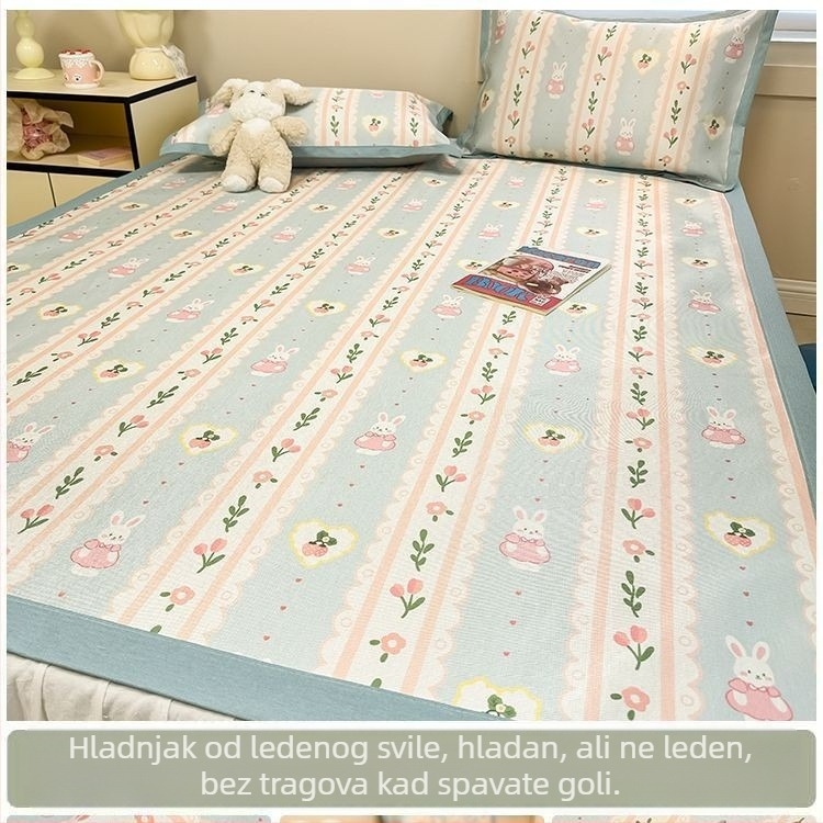 RUIDAN Mat od ice silk i ratan – Jacquard tkanje, sklopiva, set mat, cartoon stil, za studentske domove