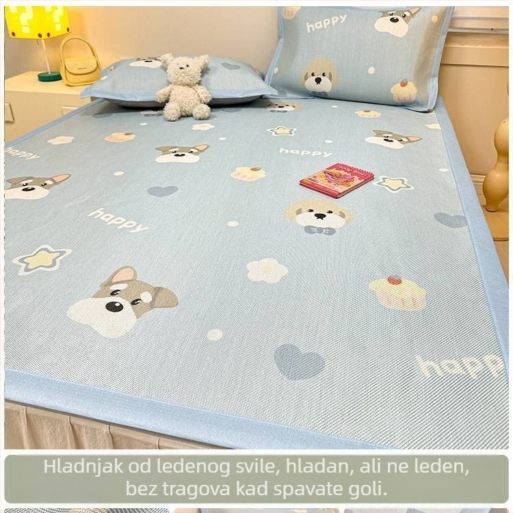 RUIDAN Mat od ice silk i ratan – Jacquard tkanje, sklopiva, set mat, cartoon stil, za studentske domove