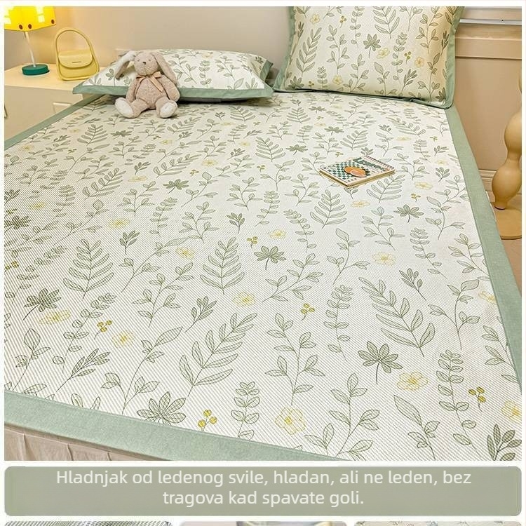 RUIDAN Mat od ice silk i ratan – Jacquard tkanje, sklopiva, set mat, cartoon stil, za studentske domove