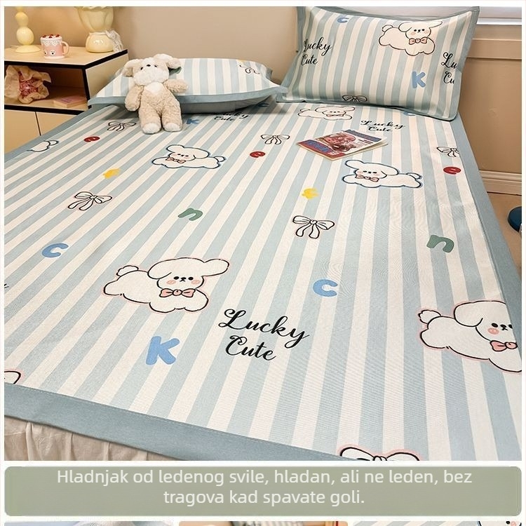 RUIDAN Mat od ice silk i ratan – Jacquard tkanje, sklopiva, set mat, cartoon stil, za studentske domove