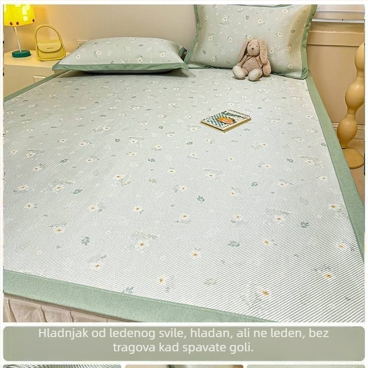 RUIDAN Mat od ice silk i ratan – Jacquard tkanje, sklopiva, set mat, cartoon stil, za studentske domove