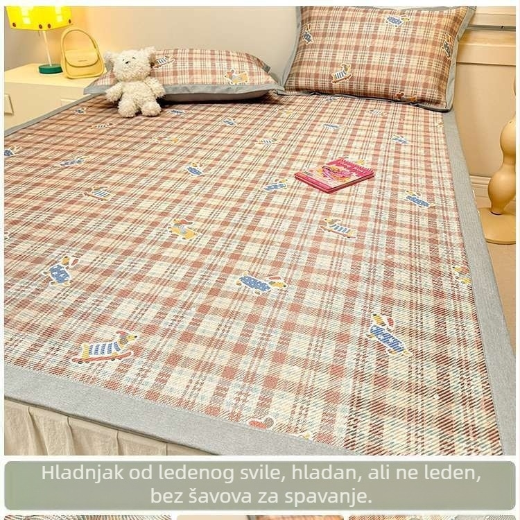 RUIDAN Mat od ice silk i ratan – Jacquard tkanje, sklopiva, set mat, cartoon stil, za studentske domove