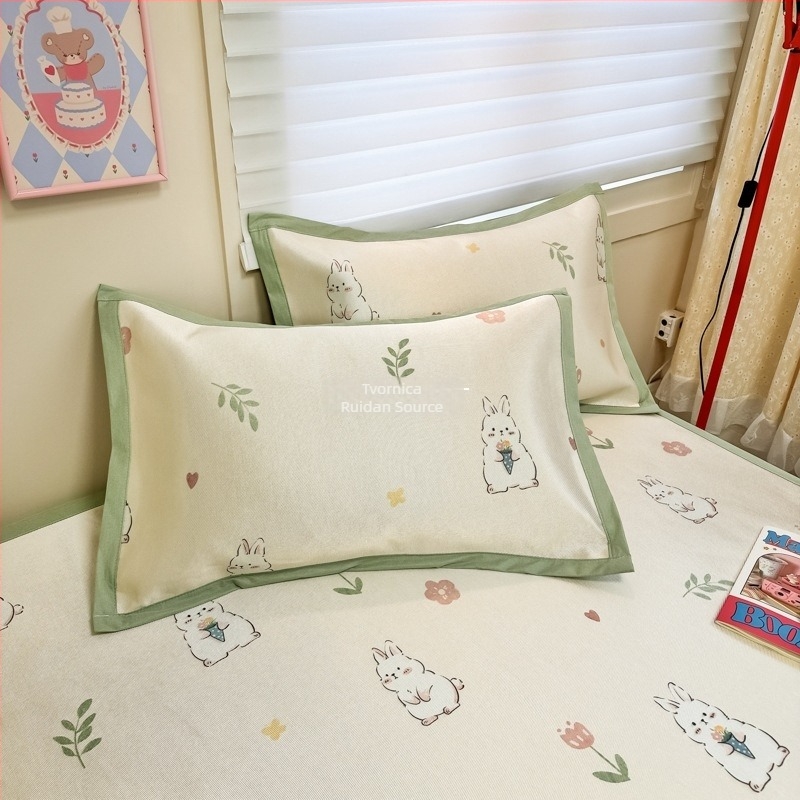 RUIDAN Mat od ice silk i ratan – Jacquard tkanje, sklopiva, set mat, cartoon stil, za studentske domove