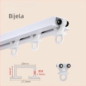 Ugrađena šina za zavjese s fleksibilnim kliznim vodilom, aluminijska legura, model NQG, tiha ležišta, moderni minimalistički stil