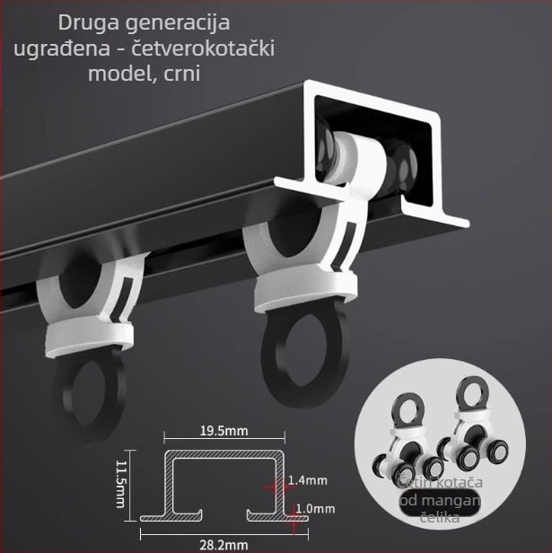 Ugrađena šina za zavjese s fleksibilnim kliznim vodilom, aluminijska legura, model NQG, tiha ležišta, moderni minimalistički stil