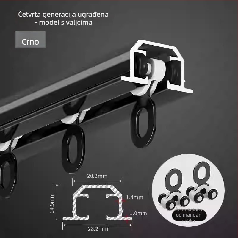 Ugrađena šina za zavjese s fleksibilnim kliznim vodilom, aluminijska legura, model NQG, tiha ležišta, moderni minimalistički stil