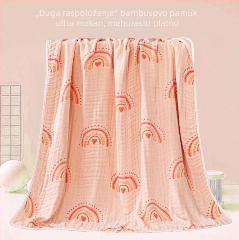 Dječja deka od bambusovih vlakana, šest slojeva gaze, s crtić uzorkom, 70% bambus vlakno / 30% pamuk, reaktivni tisak, 0,55–1,0 kg, proljeće–jesen