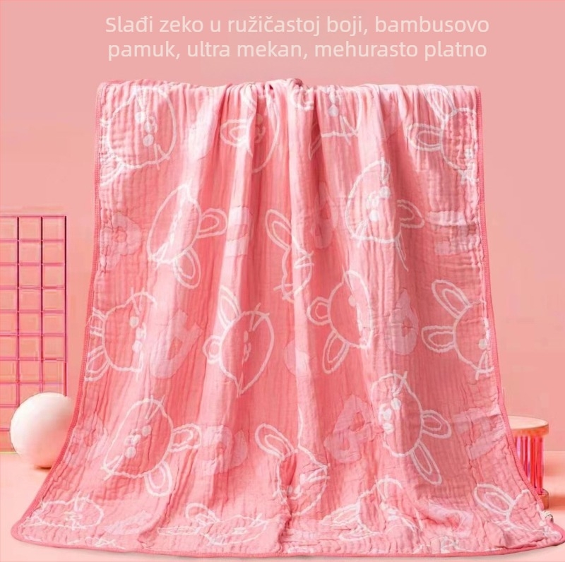 Dječja deka od bambusovih vlakana, šest slojeva gaze, s crtić uzorkom, 70% bambus vlakno / 30% pamuk, reaktivni tisak, 0,55–1,0 kg, proljeće–jesen