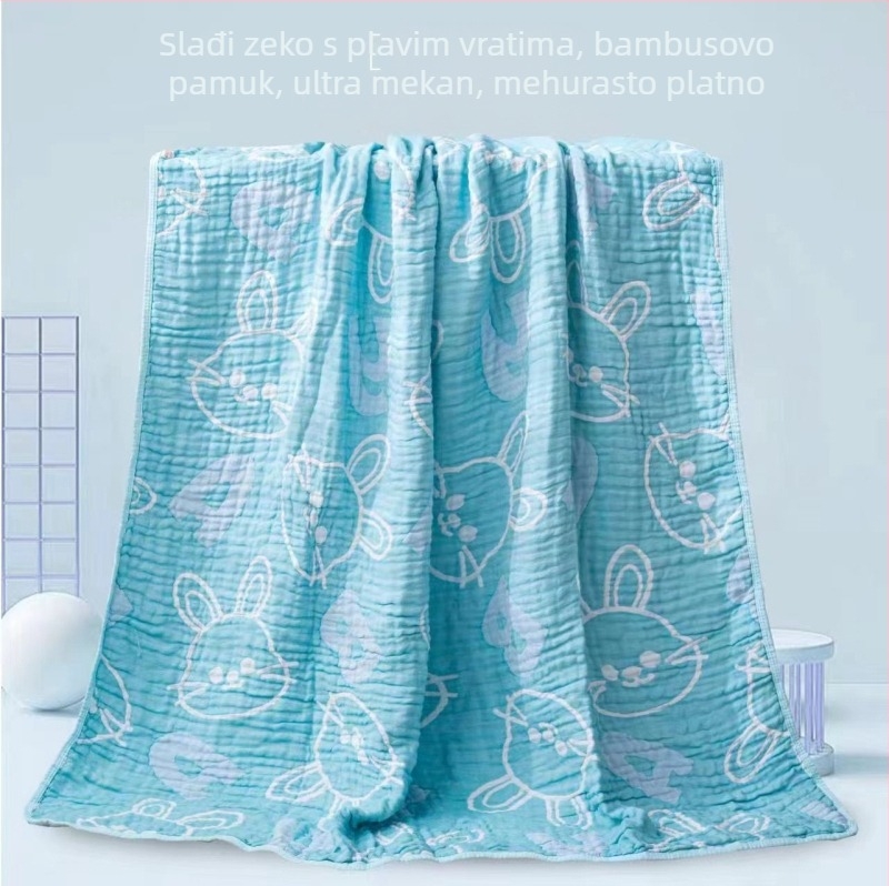 Dječja deka od bambusovih vlakana, šest slojeva gaze, s crtić uzorkom, 70% bambus vlakno / 30% pamuk, reaktivni tisak, 0,55–1,0 kg, proljeće–jesen