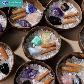 Kristalni difuzni kamen u zdjeli od kokosove ljuske za pohranu nakita i stolnu dekoraciju • Značka: Appen Crystal Crafts • Materijal: Kristal • Kategorija: Geometrija • Stil: Moderna jednostavnost • Pakiranje: PP vrećica