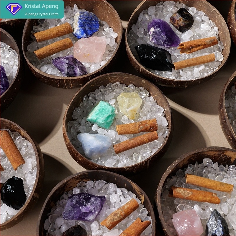 Kristalni difuzni kamen u zdjeli od kokosove ljuske za pohranu nakita i stolnu dekoraciju • Značka: Appen Crystal Crafts • Materijal: Kristal • Kategorija: Geometrija • Stil: Moderna jednostavnost • Pakiranje: PP vrećica