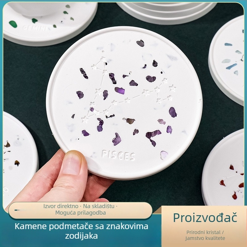 Set podložaka za čaše i tanjure od kristalnog sirovog kamena – moderni minimalistički dizajn, Runke jewelry