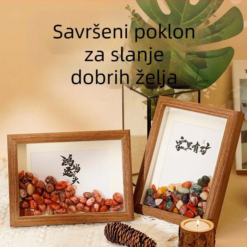 Prirodni ametistni kristal – surovi kamen s okvirom za fotografiju i demagnetiziranim kamenom, kreativni ukras blagoslova za useljenje i stolnu dekoraciju
