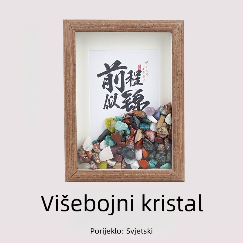 Prirodni ametistni kristal – surovi kamen s okvirom za fotografiju i demagnetiziranim kamenom, kreativni ukras blagoslova za useljenje i stolnu dekoraciju