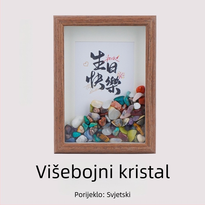 Prirodni ametistni kristal – surovi kamen s okvirom za fotografiju i demagnetiziranim kamenom, kreativni ukras blagoslova za useljenje i stolnu dekoraciju