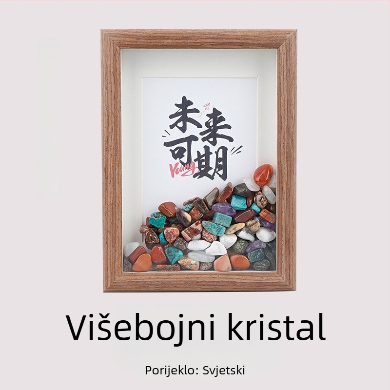 Prirodni ametistni kristal – surovi kamen s okvirom za fotografiju i demagnetiziranim kamenom, kreativni ukras blagoslova za useljenje i stolnu dekoraciju
