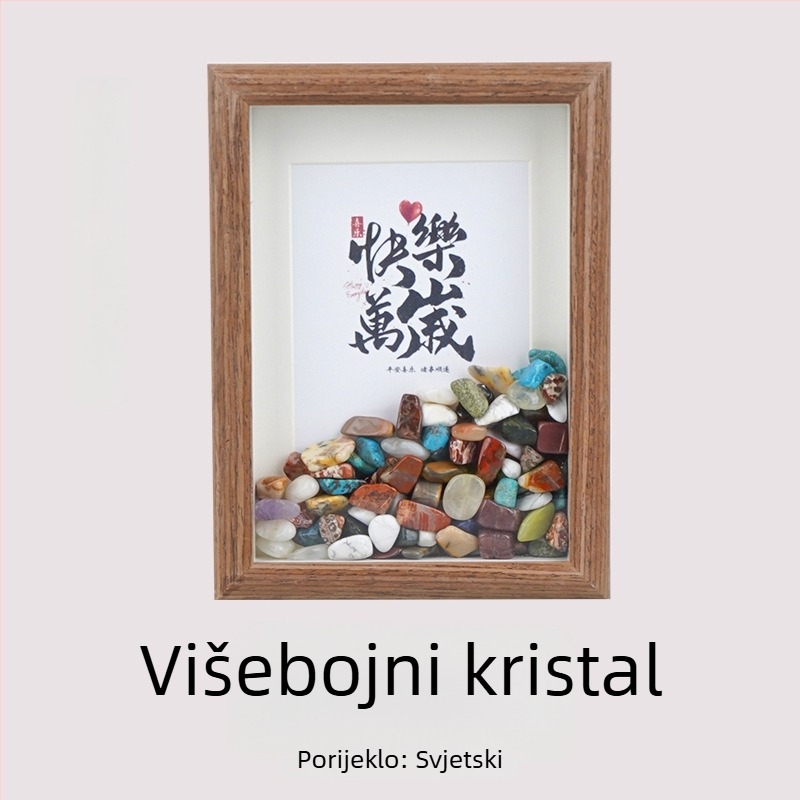 Prirodni ametistni kristal – surovi kamen s okvirom za fotografiju i demagnetiziranim kamenom, kreativni ukras blagoslova za useljenje i stolnu dekoraciju