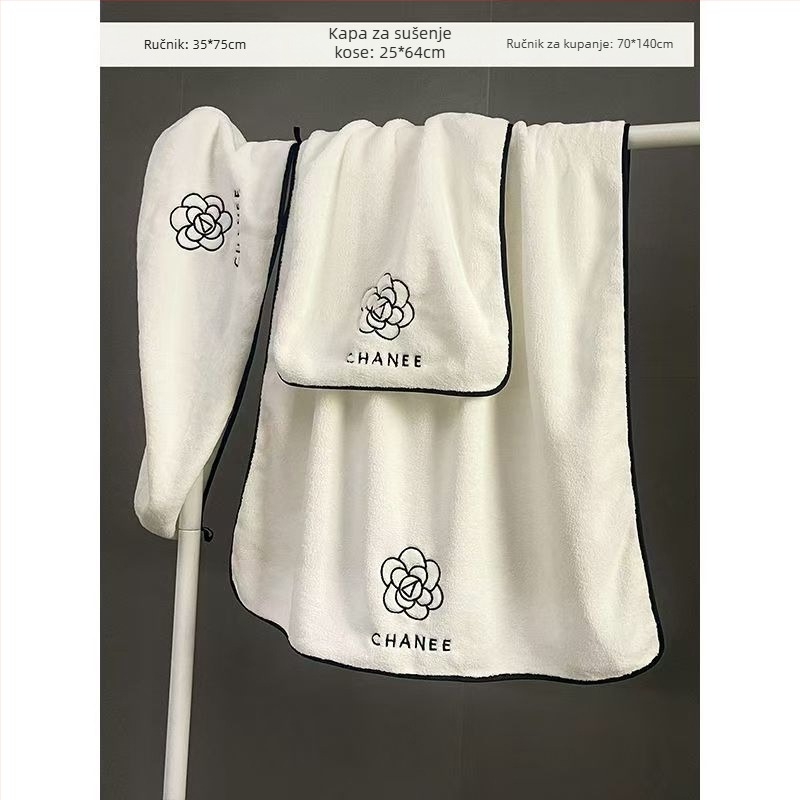 Camellia set ručnika za kupanje za žene – trodjelni set: nosivi prekrivac/kupaonski ručnik, veliki ručnik i kapa za sušenje kose, mikrovlakno 500 g+.
