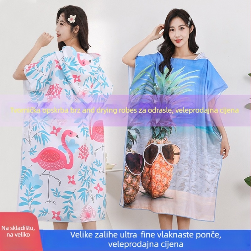 Odrasli ručnik za kupaonu s kapuljačom od mikrovlakana, transferni tisak, brzo sušenje, zaštita od sunca, 570 g, 150D