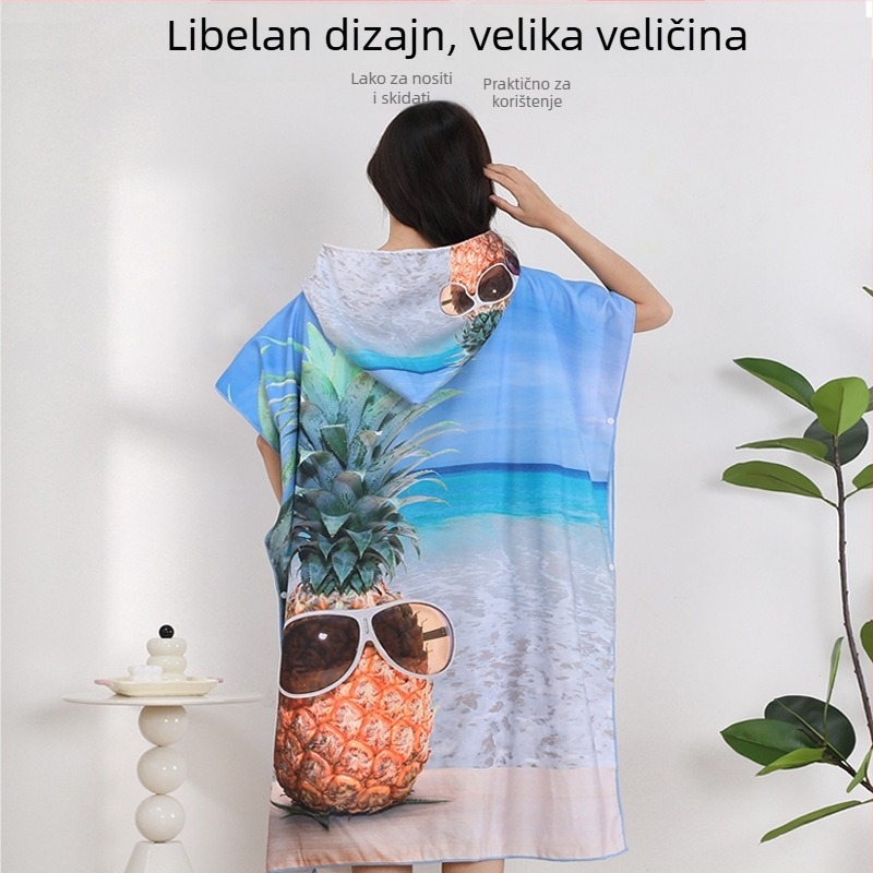 Odrasli ručnik za kupaonu s kapuljačom od mikrovlakana, transferni tisak, brzo sušenje, zaštita od sunca, 570 g, 150D