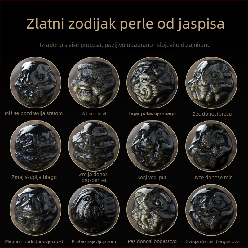 Zodijački obsidijan narukvica s perlama za DIY – labave perle, ručna izrada, luksuzni stil starog tipa