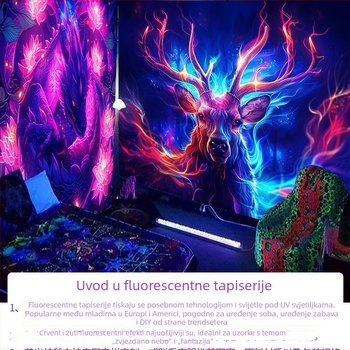 UV svjetleći gobelin s motivom životinja, fluorescirajući poliester, zidna dekoracija za dnevni boravak i spavaću sobu