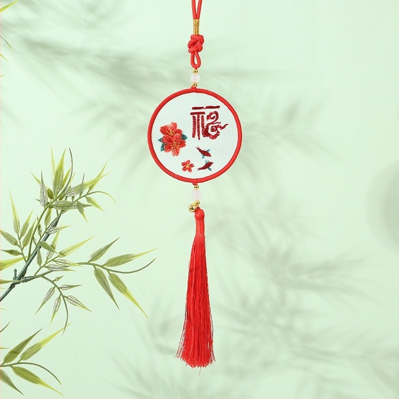 Privjesak za auto sa Su vezom – Novi kineski stil, gazasta tkanina, završni križni šav