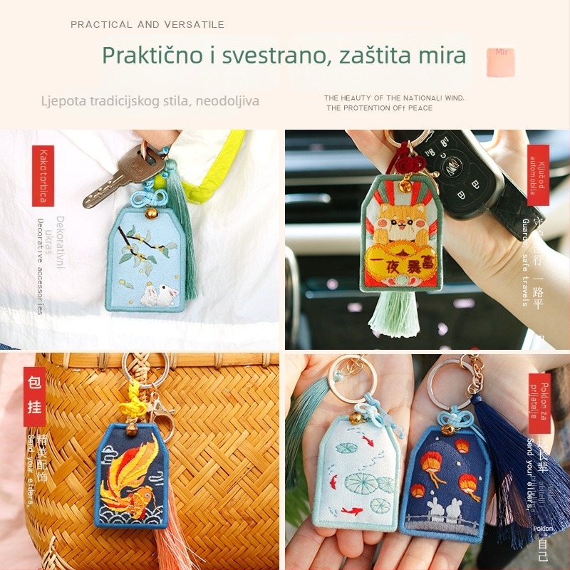 Kit za šivanje kineskog stila s talismanom zaštite i privjeskom za ključeve – komplet materijala za mirisnu vrećicu, poklon za rođendan ili diplomu
