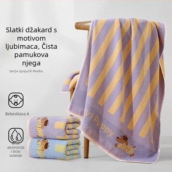Veliki pamučni ručnik za kupanje, mekani karikaturni dizajn, antibakterijska Klasa A, upija, pogodan za čišćenje lica i kupanje