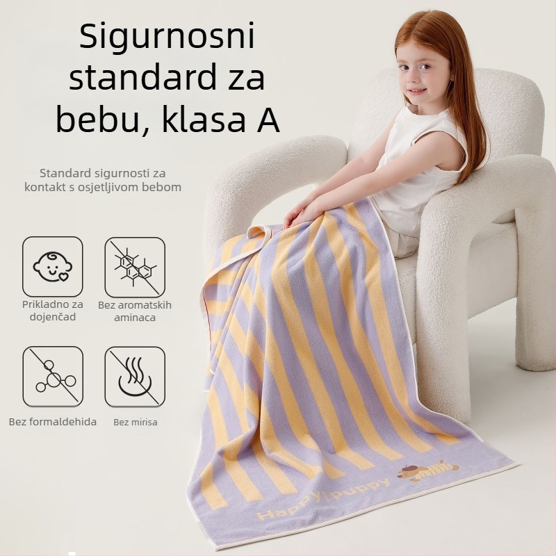 Veliki pamučni ručnik za kupanje, mekani karikaturni dizajn, antibakterijska Klasa A, upija, pogodan za čišćenje lica i kupanje