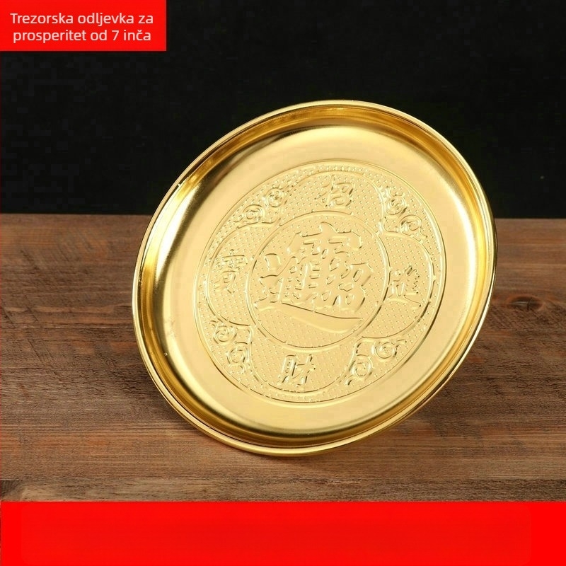 Podnos za darove od legure, debeli, za kućnu upotrebu – zlatno pozlaćeni pladanj za voće za obožavanje Buddhe, kineski stil, prilagodljiva obrada