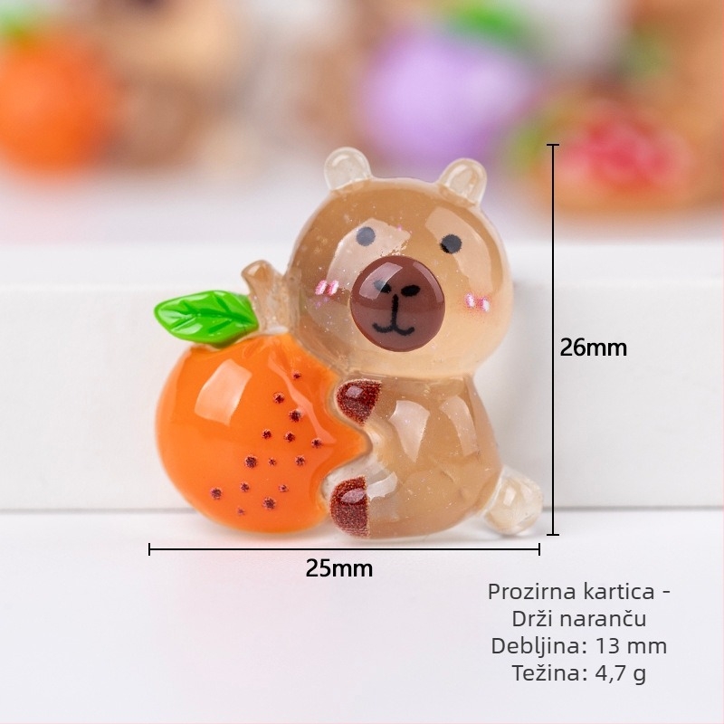 Smolni dodaci s crtić dizajnom, figura koja drži voće, patch za kućište telefona, dječji dodaci za kosu i magnetske pločice za hladnjak