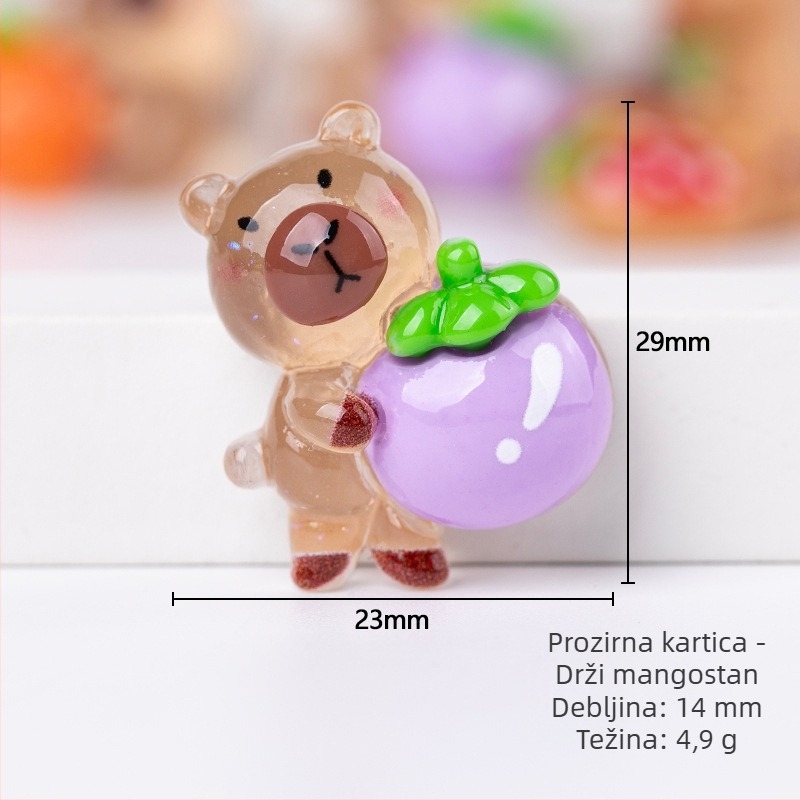 Smolni dodaci s crtić dizajnom, figura koja drži voće, patch za kućište telefona, dječji dodaci za kosu i magnetske pločice za hladnjak
