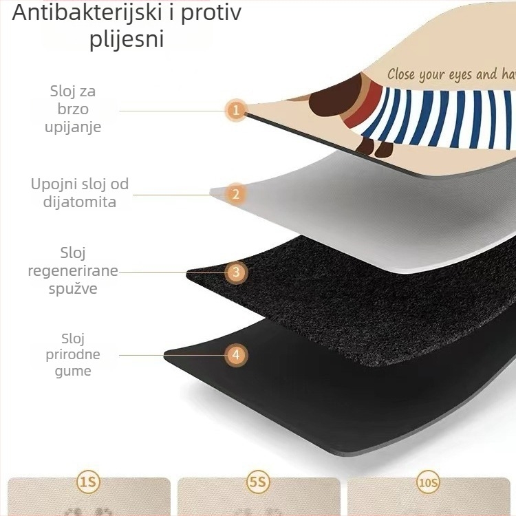 Ovalna kupaonska prostirka od diatomske gline, apsorpcijska, protuklizna, s otiskom slatkih životinja