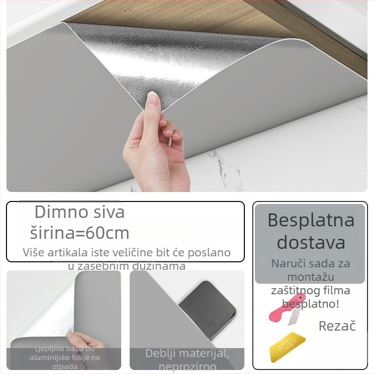 Zaštitni film za dno kuhinjskog ormarića od aluminijske folije – samoljepljiv, otporan na masnoće, paru i vlagu