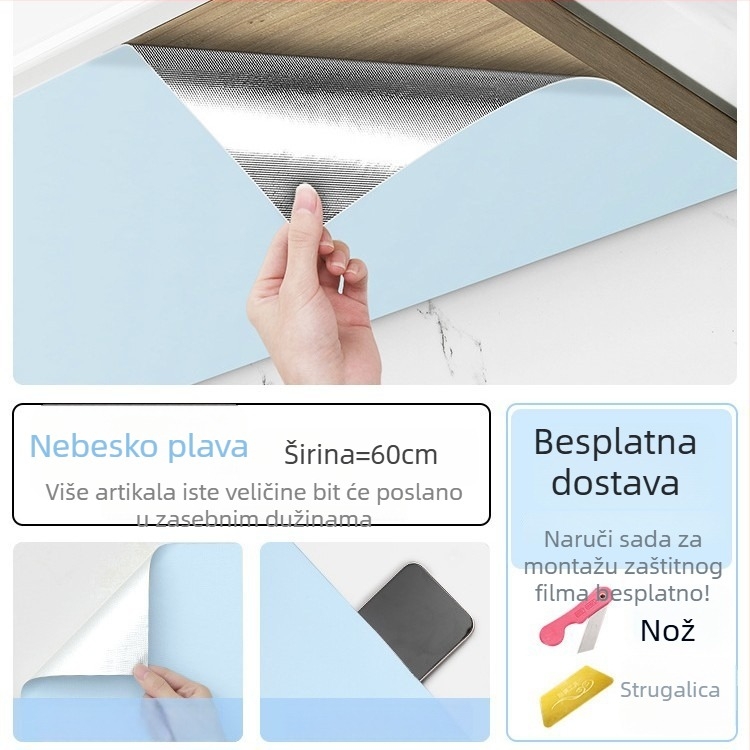 Zaštitni film za dno kuhinjskog ormarića od aluminijske folije – samoljepljiv, otporan na masnoće, paru i vlagu
